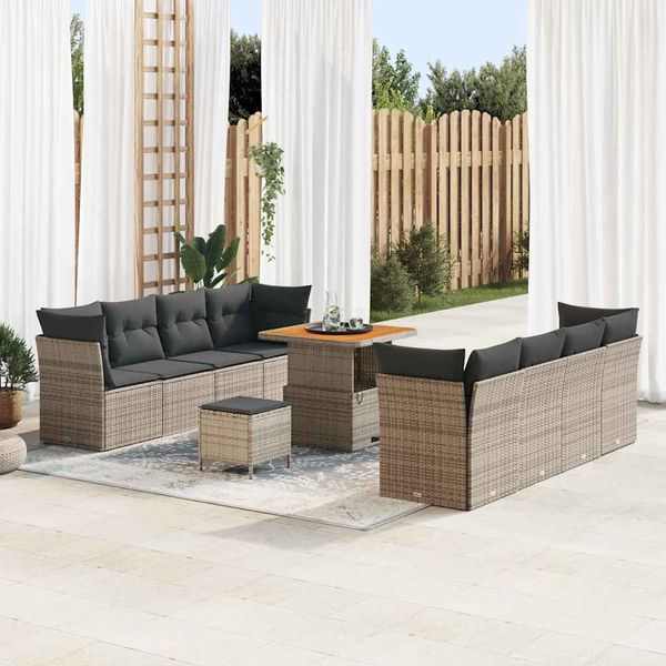 vidaXL Súprava záhradných pohoviek s vankúšom s úložiskom 11 pcs Sivá