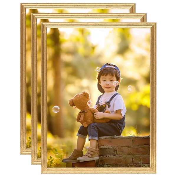 vidaXL Fotorámiky na stenu, koláž 3 ks, zlaté 40x50 cm, MDF