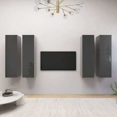 vidaXL TV skrinky 4 ks lesklé sivé 30,5x30x110 cm drevotrieska