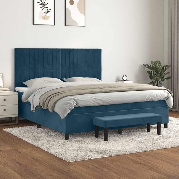 vidaXL Posteľný rám boxsping s matracom tmavomodrý 180x200 cm zamat