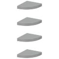 vidaXL Plávajúce rohové police 4 ks, lesklé sivé 25x25x3,8 cm, MDF