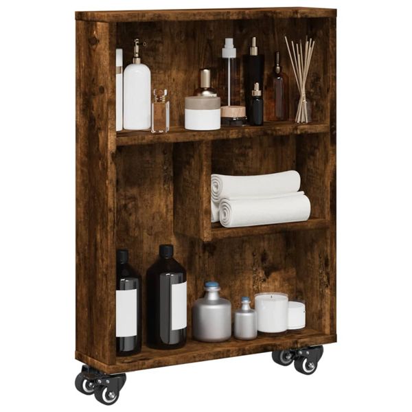 vidaXL Úzky úložný vozík dymový dub 48x13x68 cm kompozitné drevo