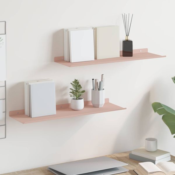 vidaXL Závesná polica Nástenný 2 pcs Ružová 60 x 18 x 2,5 cm Oceľ