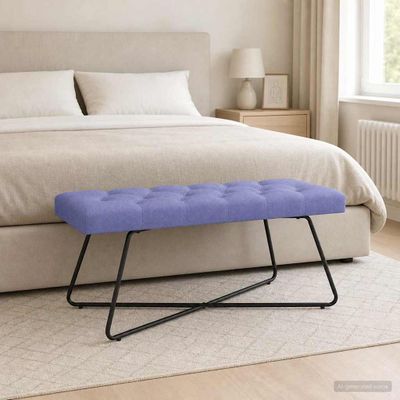 vidaXL Lavica s gombíkovým prešívaním Modrá džínovina 110 x 40 x 46 cm
