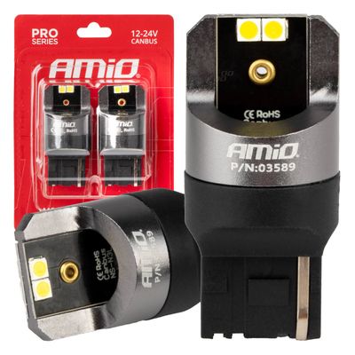 LED CANBUS PRO series 7440 W21W 4x3030 SMD White 12/24V CANBUS AMiO-03589