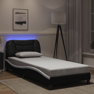 vidaXL Rám postele s LED bez matraca, Hvar, čierno biely 90x190 cm