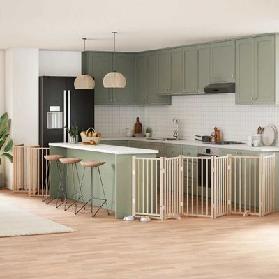 vidaXL Brána pre psa s dverami skladacia 15panely 750cm topoľové drevo
