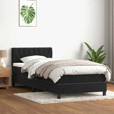 vidaXL Posteľný rám boxspring s matracom a LED čierny 90x220 cm zamat
