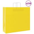 vidaXL Papierové tašky 250 ks s rúčkami, žlté, 54x15x49 cm