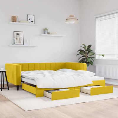 vidaXL Rozkladacia denná posteľ so zásuvkami žltá 100x200 cm zamat
