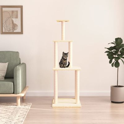 vidaXL Škrabadlo pre mačky so sisalovými stĺpikmi krémové 149 cm