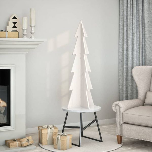 vidaXL Drevený vianočný stromček biely 112 cm masívna borovica