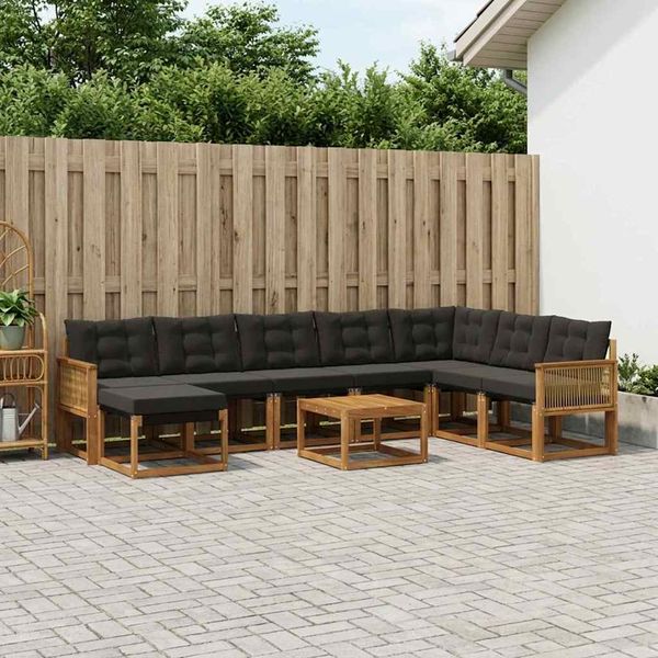 vidaXL Záhradná súprava gaučov 9 pcs Prírodná a čierna