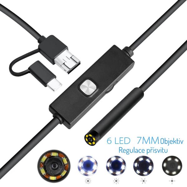W-Star Endoskopická kamera USB UCAM7x2 sond 7mm 2m mäkký kábel 640x480 konektor 3v1
