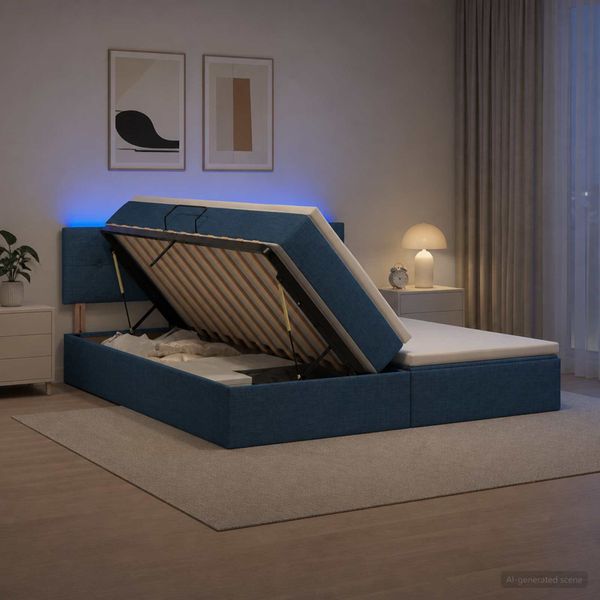 vidaXL LED úložná posteľ s matracom Modrá 200 x 200 cm Látka