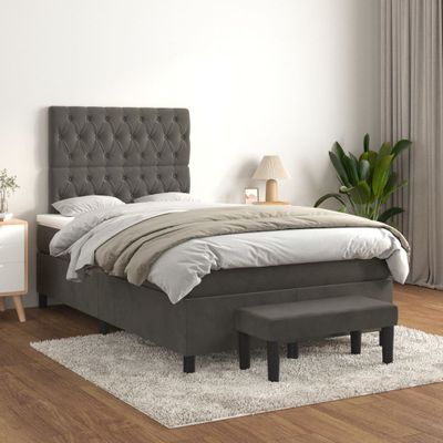 vidaXL Posteľný rám boxspring s matracom tmavosivý 90x190 cm zamat