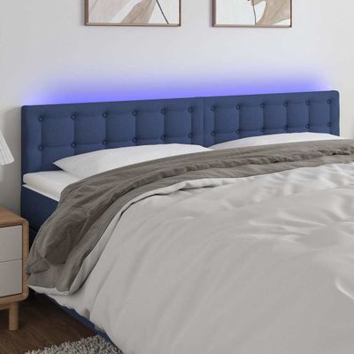 vidaXL Čelo postele s LED modré 160x5x78/88 cm látka
