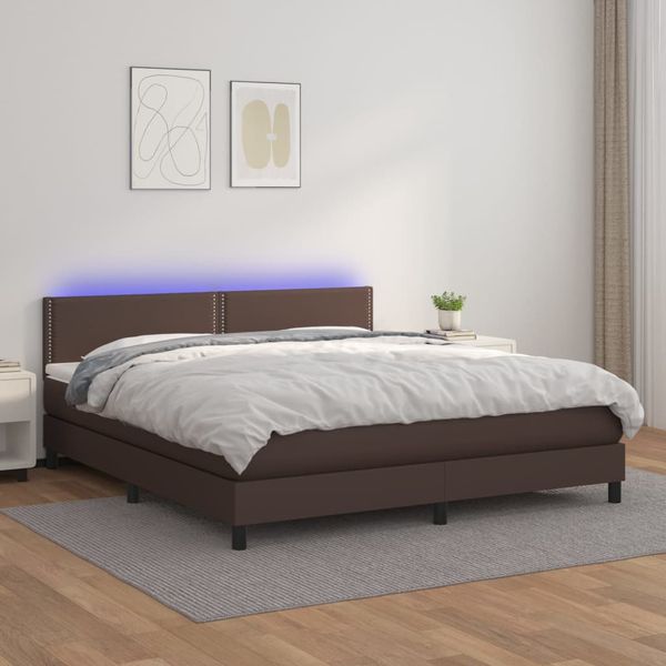 vidaXL Boxspring posteľ s matracom a LED hnedá 180x200 cm umelá koža