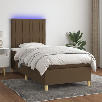 vidaXL Posteľ boxsping s matracom a LED tmavohnedá 90x190 cm látka