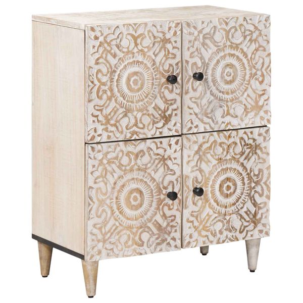 vidaXL Servírovacia skriňa Biela 60 x 33,5 x 75 cm Masívne mango drevo