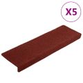 vidaXL Schodové rohože, samolepiace, 5 ks, 65x21x4 cm, bordovo červené, s obdĺžnikovým okrajom