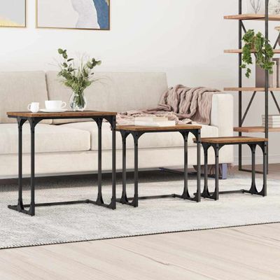 vidaXL Nesting kávový stôl 3 ks Staré drevo 50.5 x 35 x 53 cm
