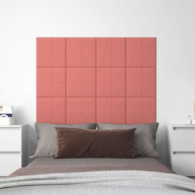 vidaXL Nástenné panely 12 ks ružové 30x30 cm zamatové 1,08 m²