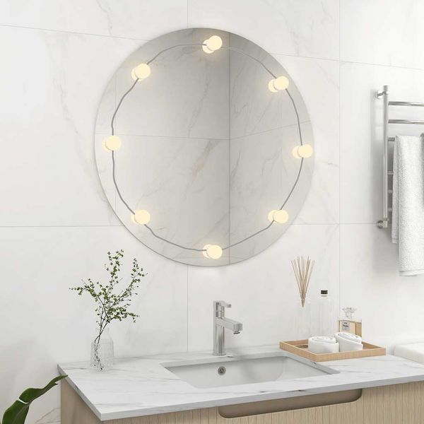 vidaXL Nástenné bezrámové zrkadlo s LED svetlami okrúhle sklo