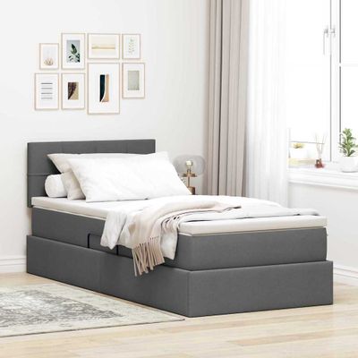 vidaXL Postel s úložným prostorem a matrací Tmavo šedá 90 x 200 cm