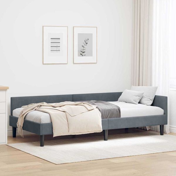 vidaXL Rohový rám postele Tmavo šedá 90 cm x 190 cm Zamat