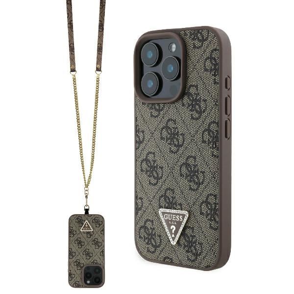 Guess puzdro pre iPhone 16 Pro 6,3" GUHCP16LP4TDSCPW Leather Metal Logo Strass Crossbody hnedé
