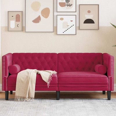 vidaXL 2-miestna pohovka Chesterfield s opierkami vínovo-červená zamat