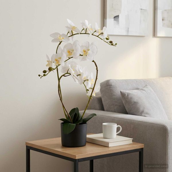 vidaXL Umelá orchidea s kvetináčom Biela 45 x 15 x 65 cm