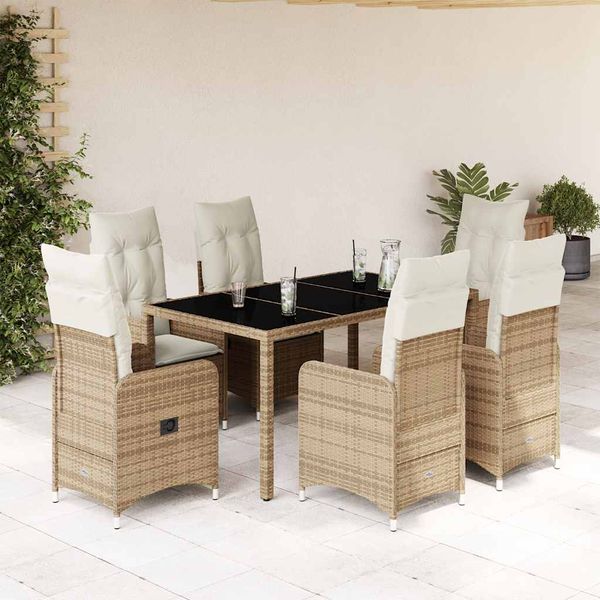 vidaXL 7-dielna záhradná bistro súprava s vankúšmi béžová polyratan
