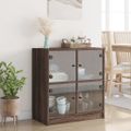 vidaXL Bočná skrinka so sklenenými dvierkami hnedý dub 68x37x75,5 cm