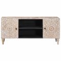 vidaXL TV skrinka Biela 105 x 33,5 x 46 cm Masívne mango drevo
