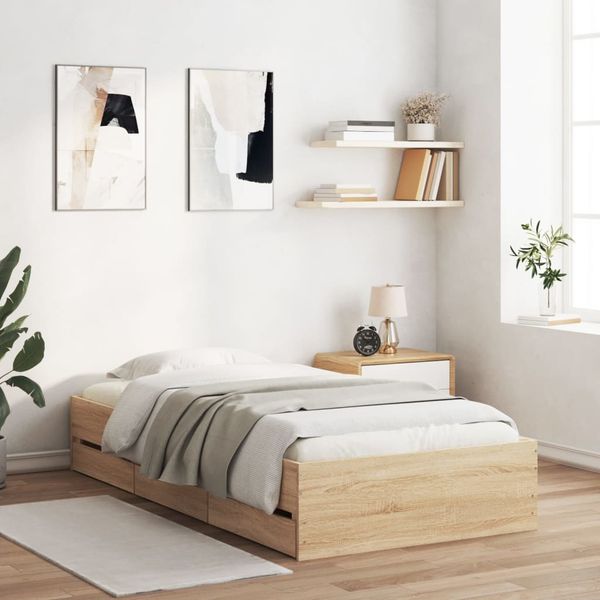 vidaXL Posteľný rám so zásuvkami dub sonoma 75x190 cm kompozitné drevo
