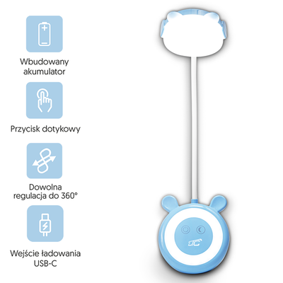 LED Teddy bear desk Lamp  3W, 3000/4500/6000K, adjustable, 1200mAh, blue,  LTC