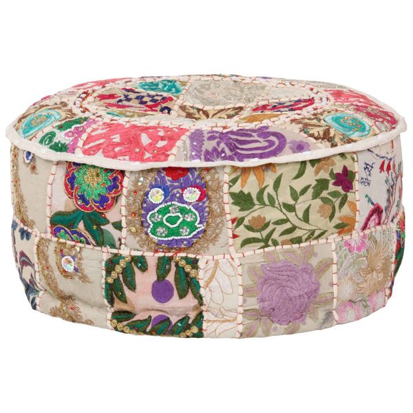 vidaXL Patchwork taburetka z bavlny okrúhla 40x20 cm béžová