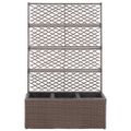 vidaXL Vyvýšený záhon+mriežka, 3 nádoby 83x30x130 cm, polyratan, hnedý