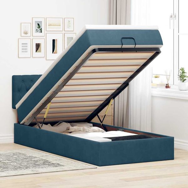 vidaXL Osmanský rám postele s matracom tmavomodrá 80x200 cm zamat