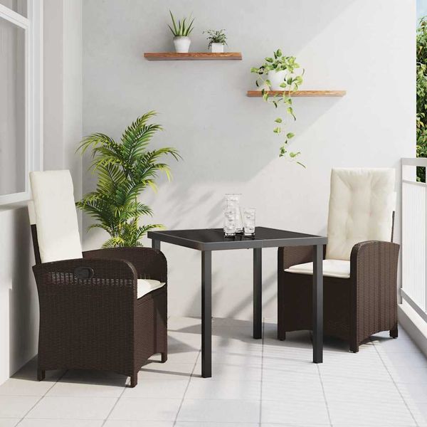 vidaXL Záhradný jedálenský set s vankúšom 3 pcs Hnedá polyratan