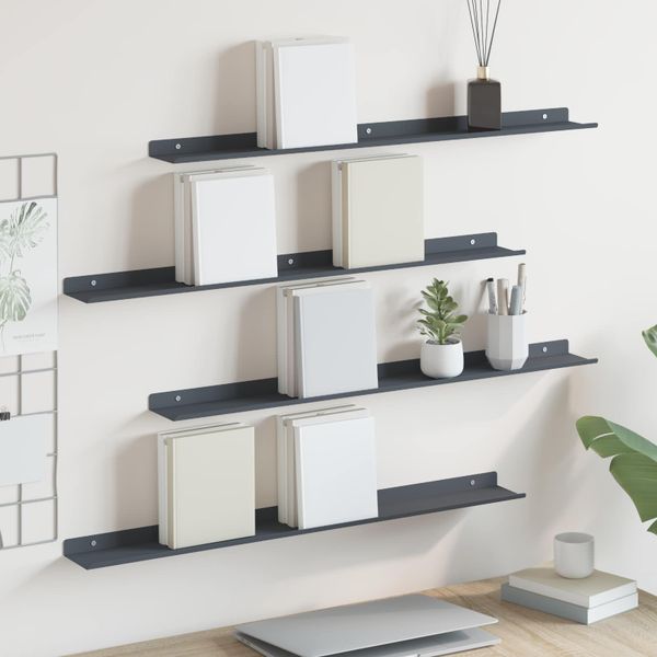 vidaXL Závesná polica Nástenný 4 pcs Antracit 80 x 9 x 2,5 cm Oceľ