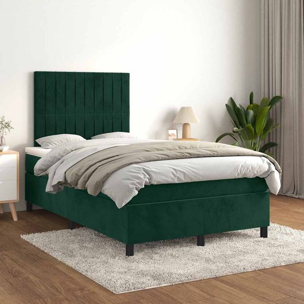 vidaXL Posteľný rám boxsping s matracom tmavozelený 120x200 cm zamat