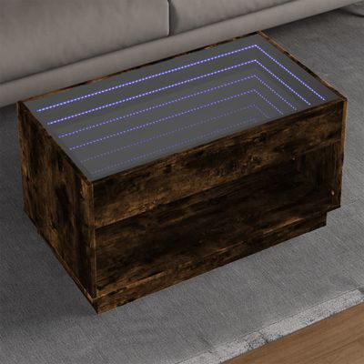 vidaXL Konferenčný stolík s nekonečnými LED dymový dub 90x50x50 cm