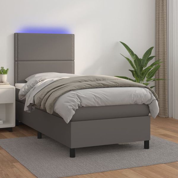 vidaXL Boxspring posteľ s matracom a LED sivá 90x190 cm umelá koža
