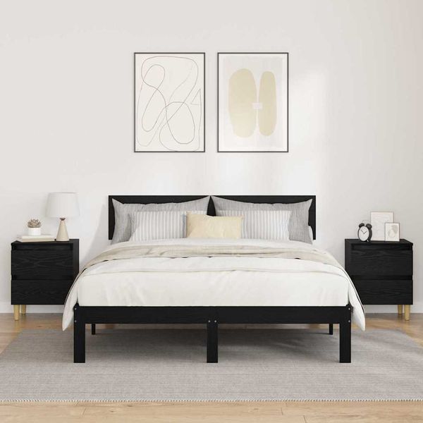 vidaXL Posteľné skrinky so zásuvkou 2 pcs Čierny dub 40 x 35 x 50 cm