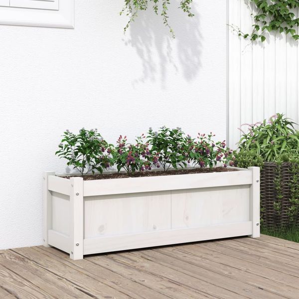 vidaXL Záhradný kvetináč biely 90x31x31 cm borovicový masív