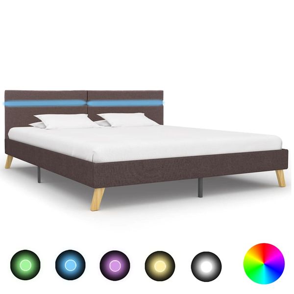 vidaXL Rám postele s LED svetlom sivohnedý 180x200 cm látkový
