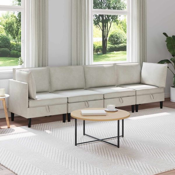 vidaXL Súprava nábytku do obývačky s vankúšom 4 pcs Krémová Zamat